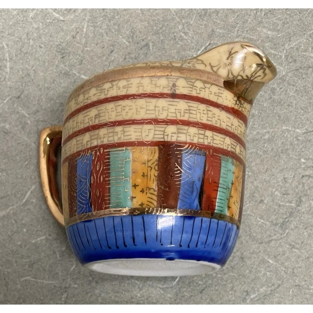 Vtg Chikaramachi Japanese Thousand Faces Gold Trim Hand Painted‎ Creamer 2 1/4
